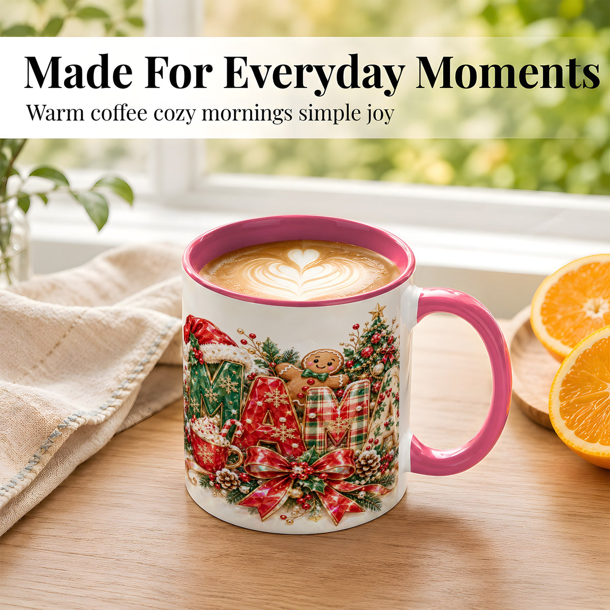 #pl[11oz|Pink] Holiday Lettering Coffee Mug, Christmas Decor Mug, Ceramic Cup