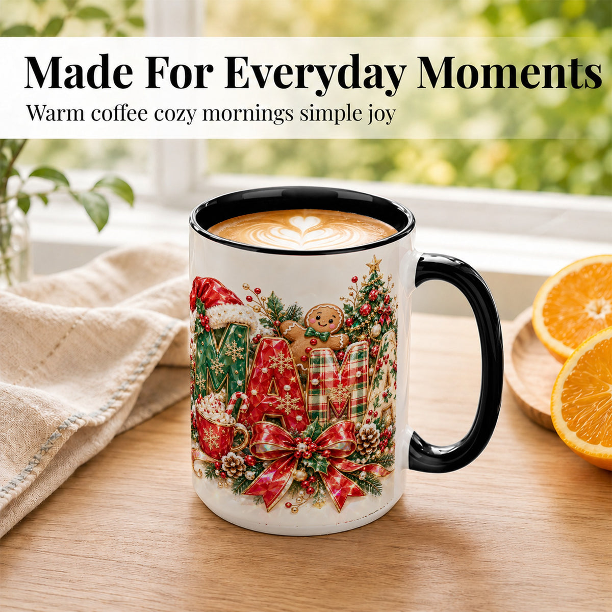 #pl[15oz|Black] Holiday Lettering Coffee Mug, Christmas Decor Mug, Ceramic Cup