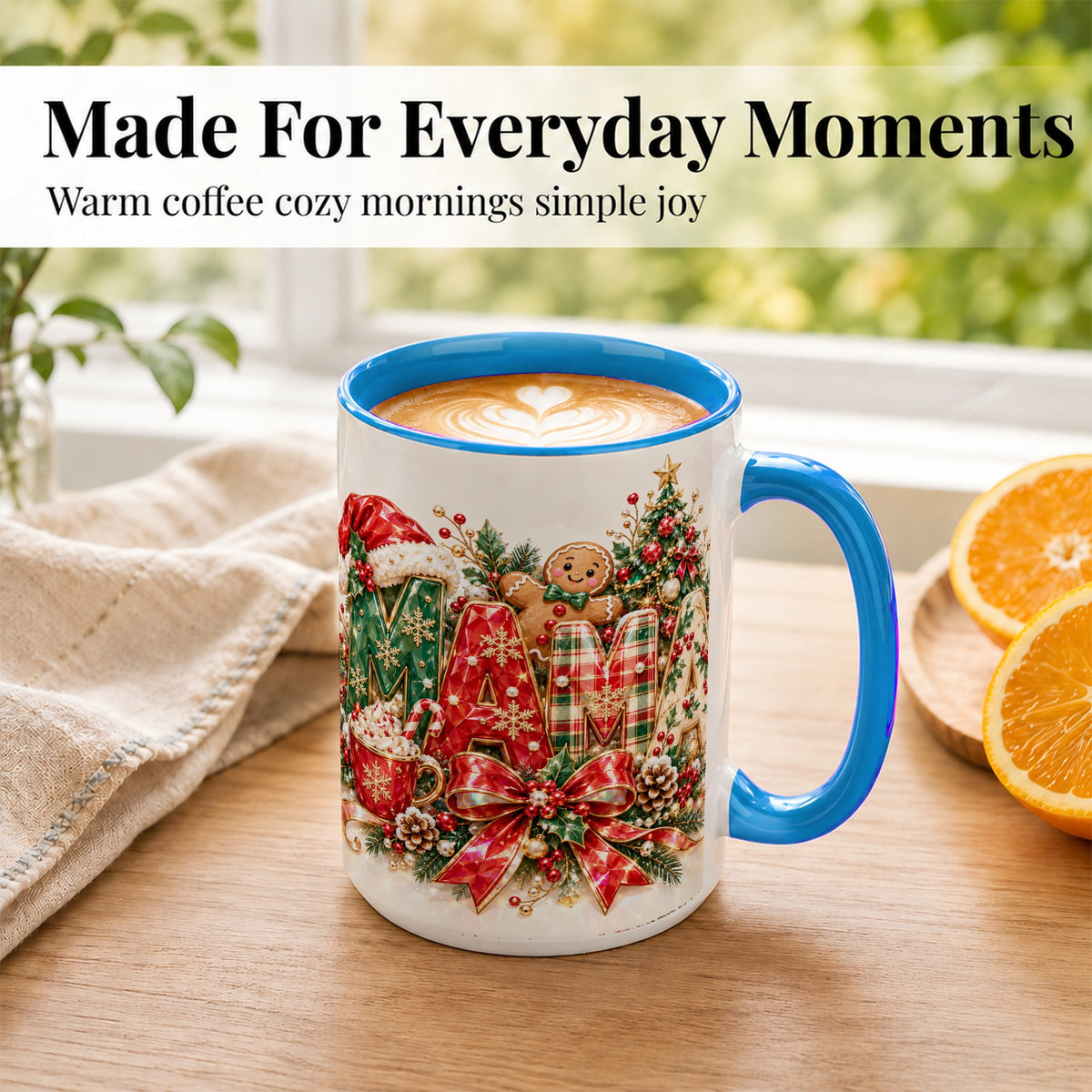 #pl[15oz|Blue] Holiday Lettering Coffee Mug, Christmas Decor Mug, Ceramic Cup