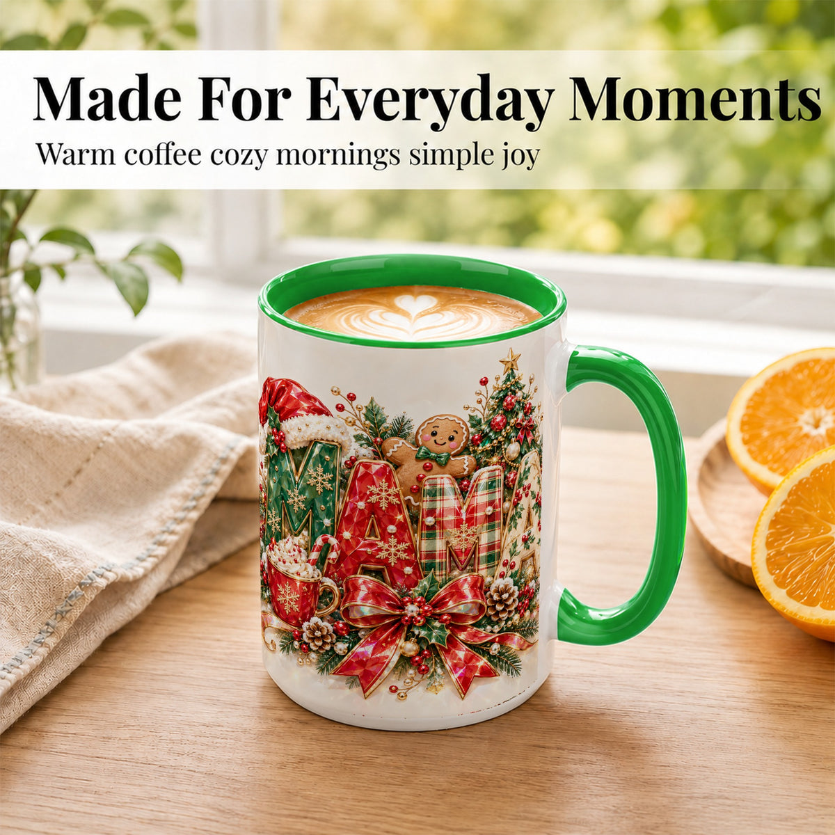 #pl[15oz|Green] Holiday Lettering Coffee Mug, Christmas Decor Mug, Ceramic Cup