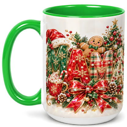 #pl[15oz|Green] Holiday Lettering Coffee Mug, Christmas Decor Mug, Ceramic Cup