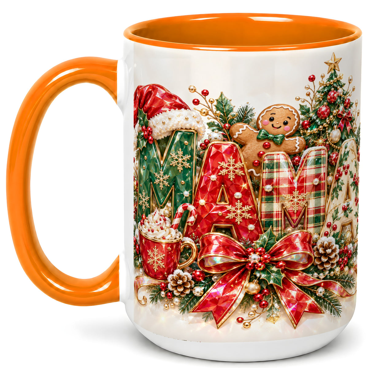 #pl[15oz|Orange] Holiday Lettering Coffee Mug, Christmas Decor Mug, Ceramic Cup