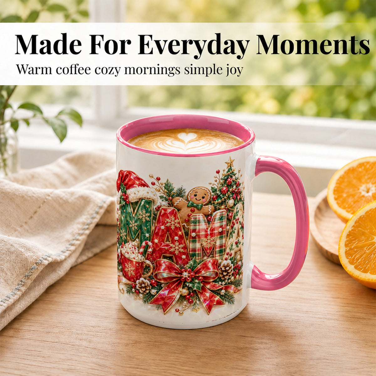 #pl[15oz|Pink] Holiday Lettering Coffee Mug, Christmas Decor Mug, Ceramic Cup