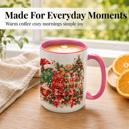 #pl[15oz|Pink] Holiday Lettering Coffee Mug, Christmas Decor Mug, Ceramic Cup