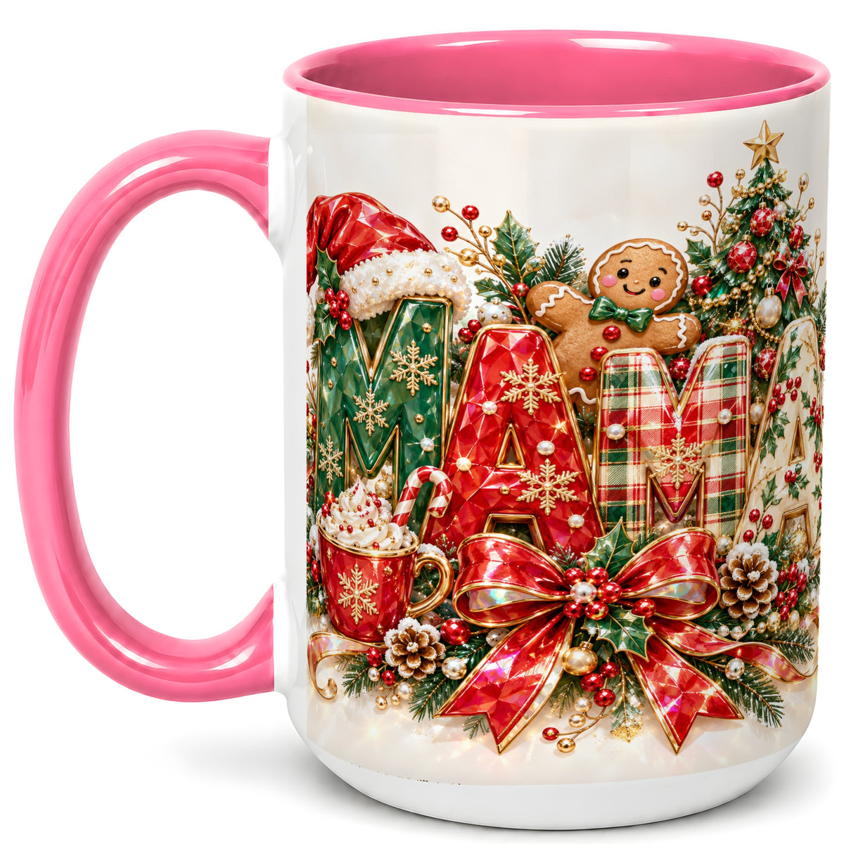 #pl[15oz|Pink] Holiday Lettering Coffee Mug, Christmas Decor Mug, Ceramic Cup
