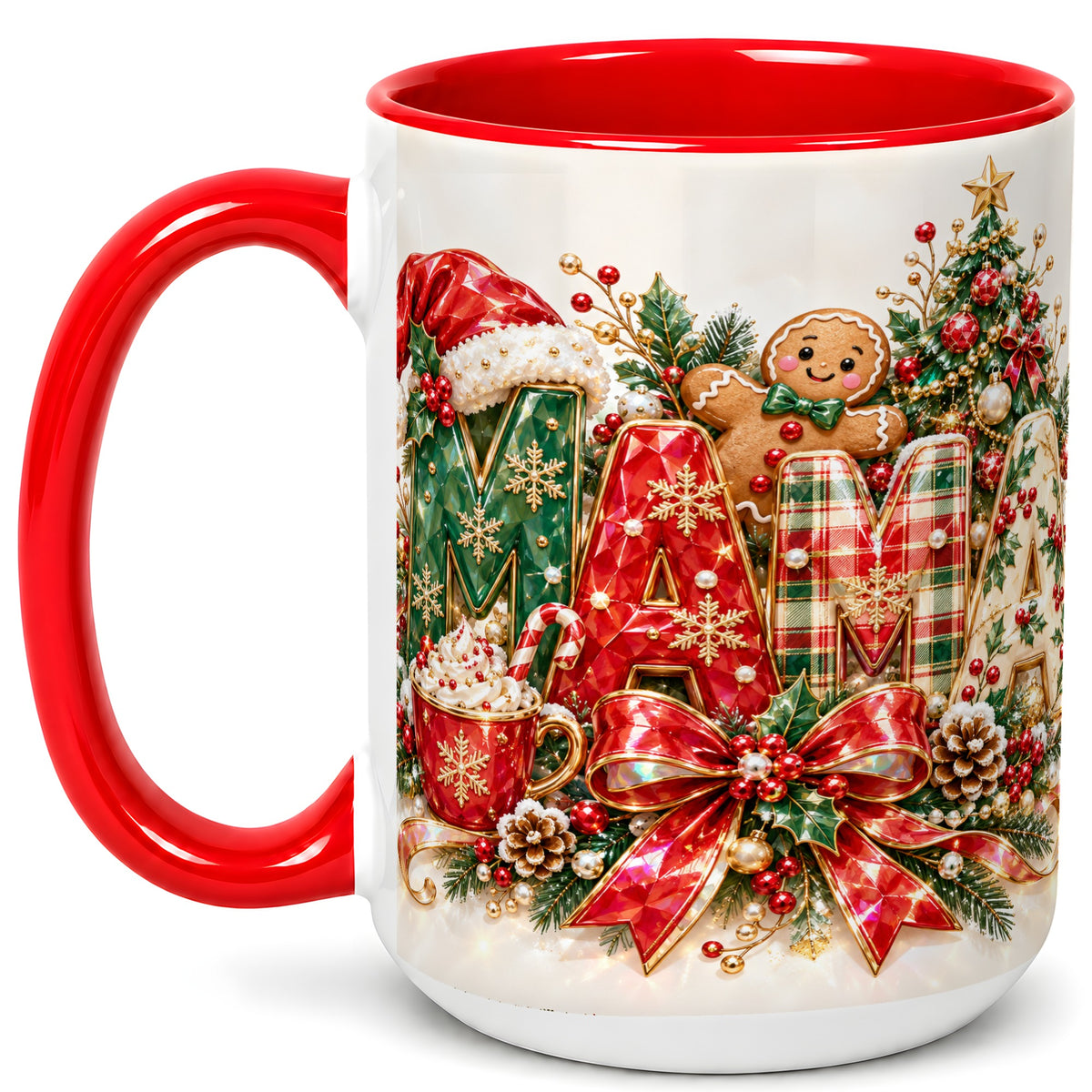 #pl[15oz|Red] Holiday Lettering Coffee Mug, Christmas Decor Mug, Ceramic Cup
