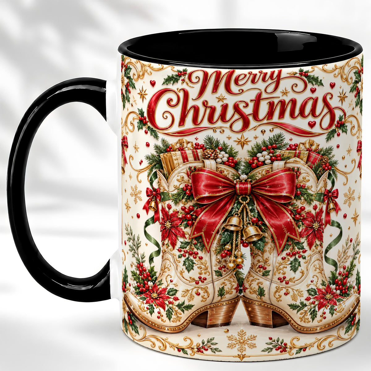 #pl[11oz|Black] Western Holiday Coffee Mug, Cowboy Boots Mug, Ceramic Cup