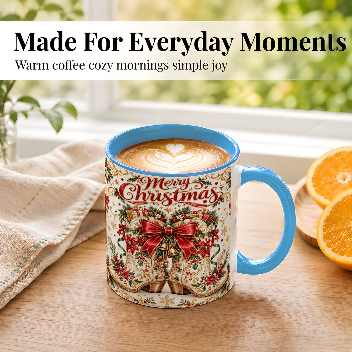 #pl[11oz|Blue] Western Holiday Coffee Mug, Cowboy Boots Mug, Ceramic Cup