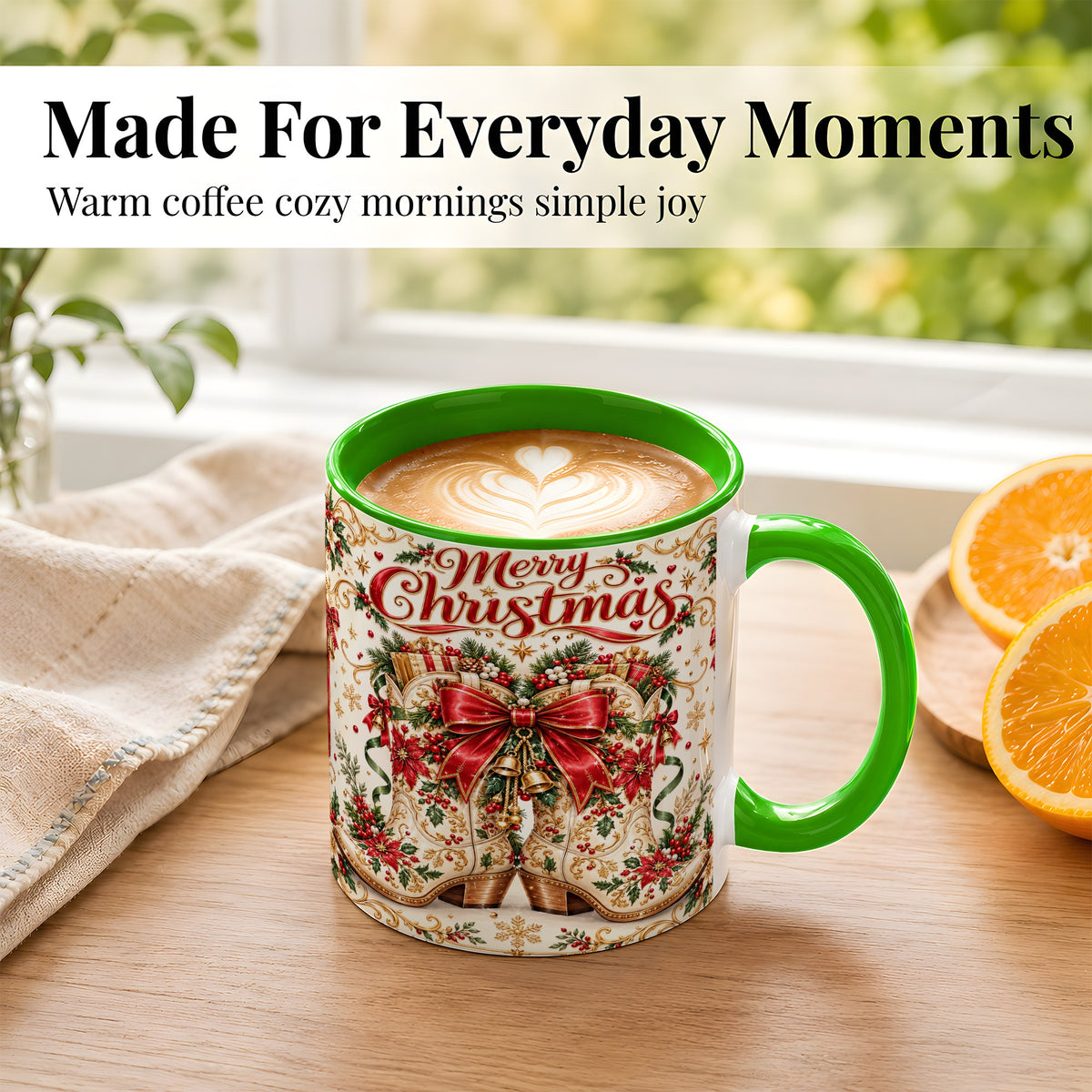 #pl[11oz|Green] Western Holiday Coffee Mug, Cowboy Boots Mug, Ceramic Cup