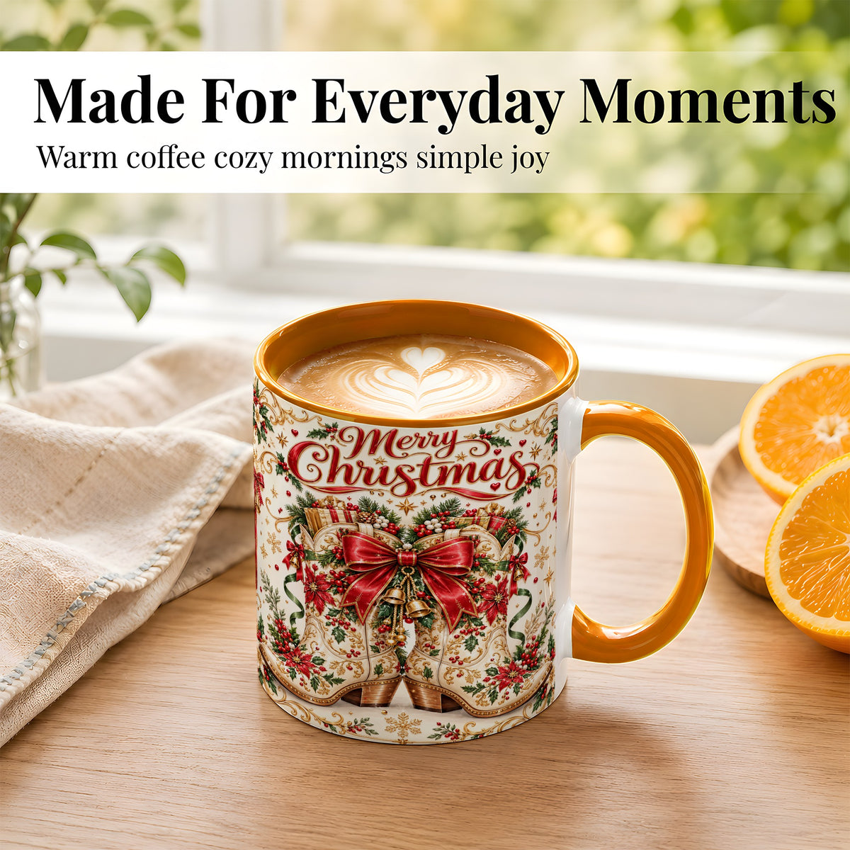 #pl[11oz|Orange] Western Holiday Coffee Mug, Cowboy Boots Mug, Ceramic Cup