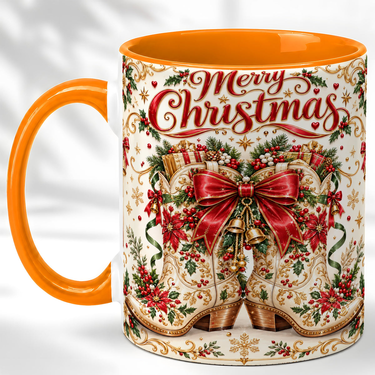 #pl[11oz|Orange] Western Holiday Coffee Mug, Cowboy Boots Mug, Ceramic Cup