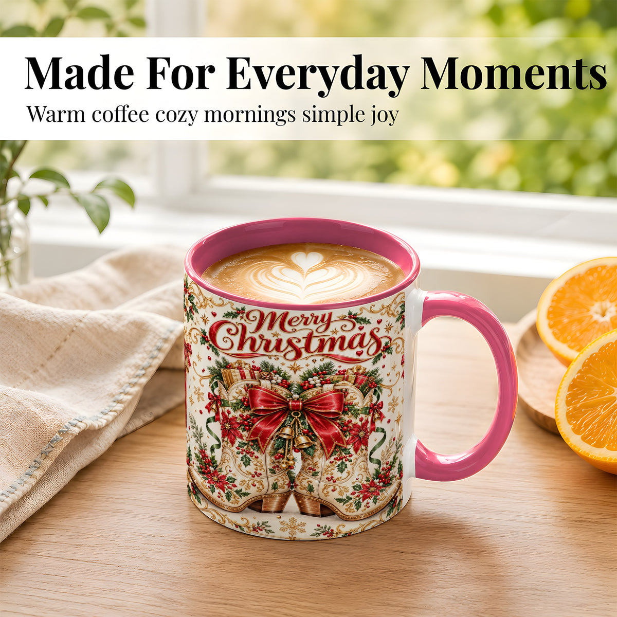 #pl[11oz|Pink] Western Holiday Coffee Mug, Cowboy Boots Mug, Ceramic Cup