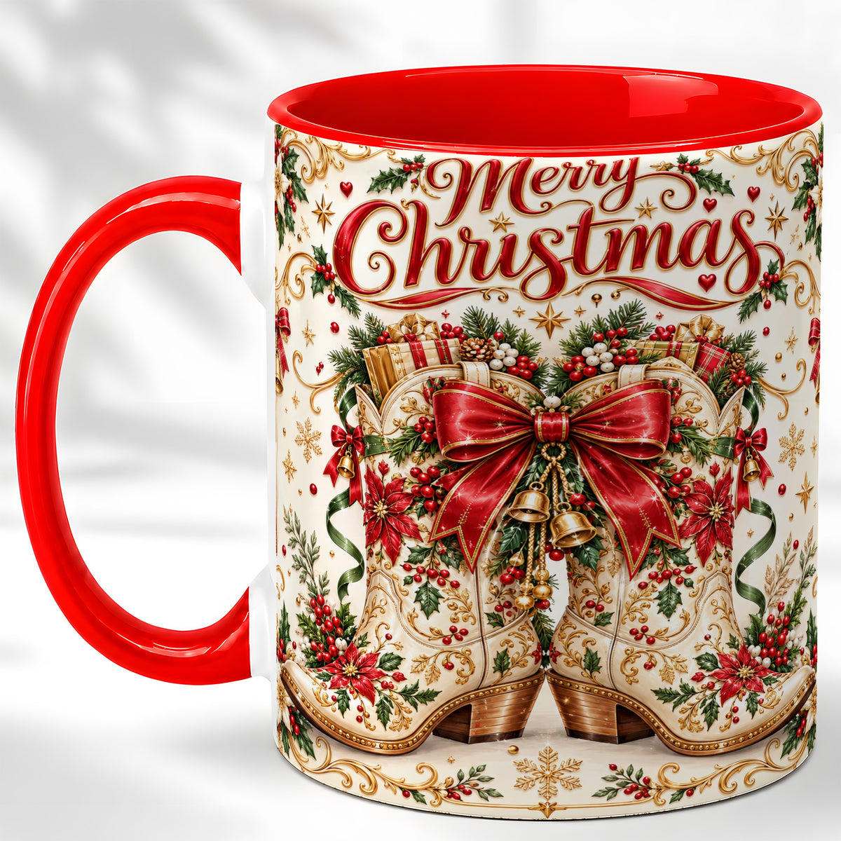 Western Holiday Coffee Mug, Cowboy Boots Mug, Ceramic Cup