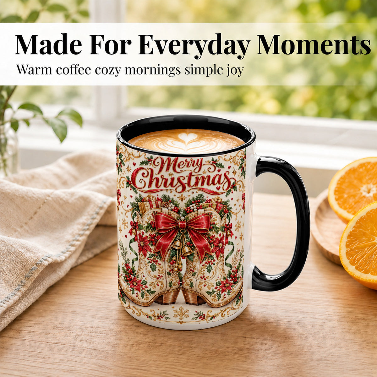 #pl[15oz|Black] Western Holiday Coffee Mug, Cowboy Boots Mug, Ceramic Cup