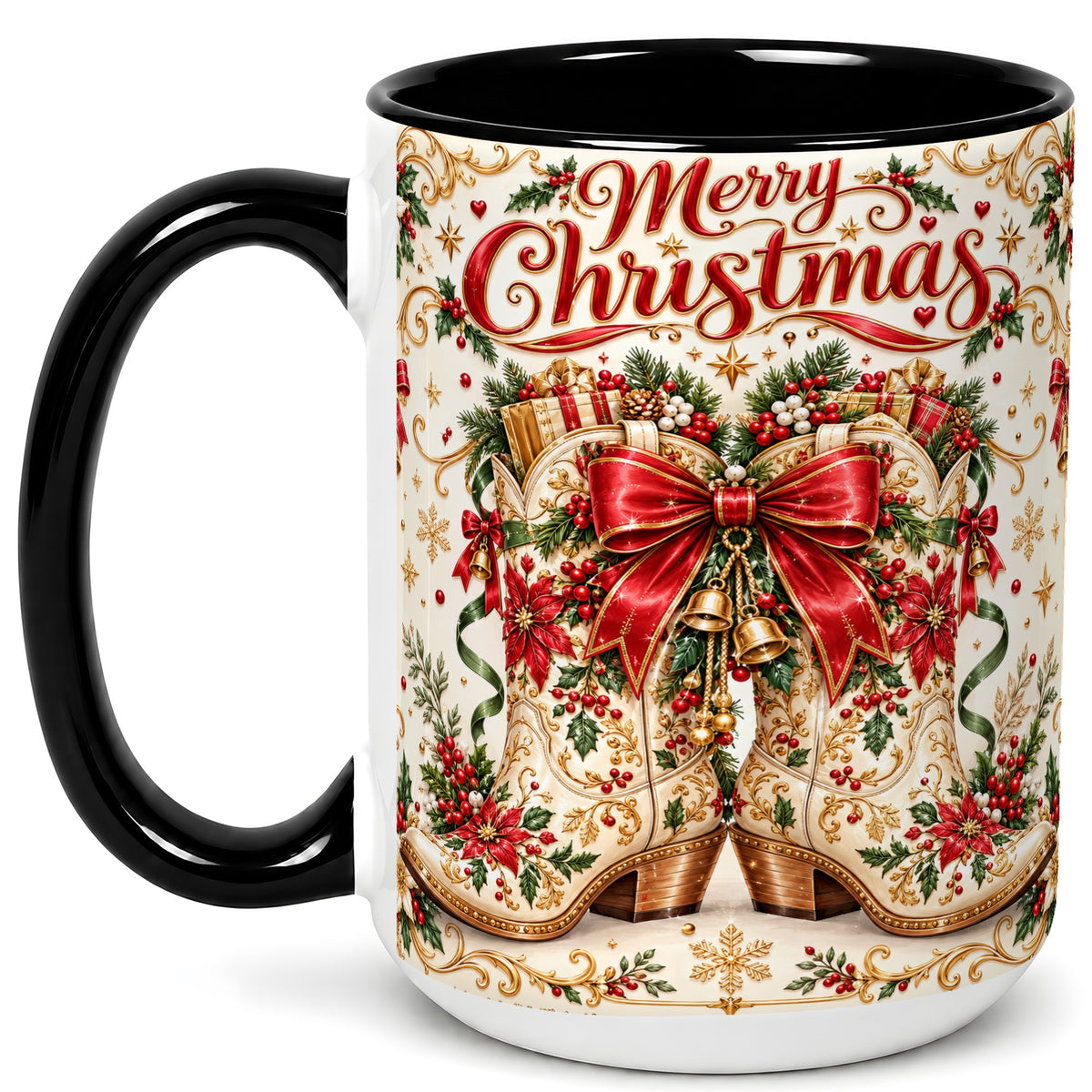 #pl[15oz|Black] Western Holiday Coffee Mug, Cowboy Boots Mug, Ceramic Cup
