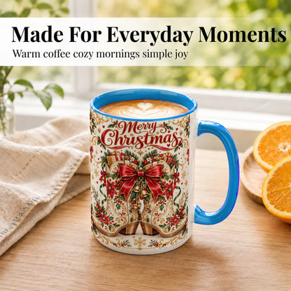 #pl[15oz|Blue] Western Holiday Coffee Mug, Cowboy Boots Mug, Ceramic Cup