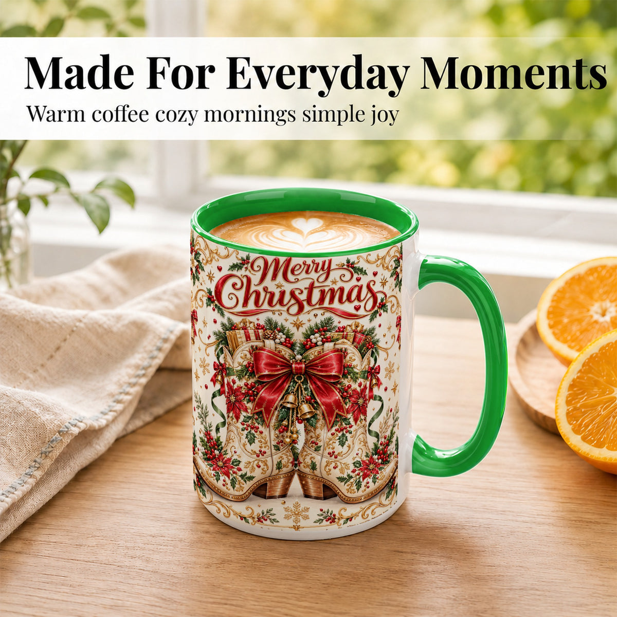 #pl[15oz|Green] Western Holiday Coffee Mug, Cowboy Boots Mug, Ceramic Cup