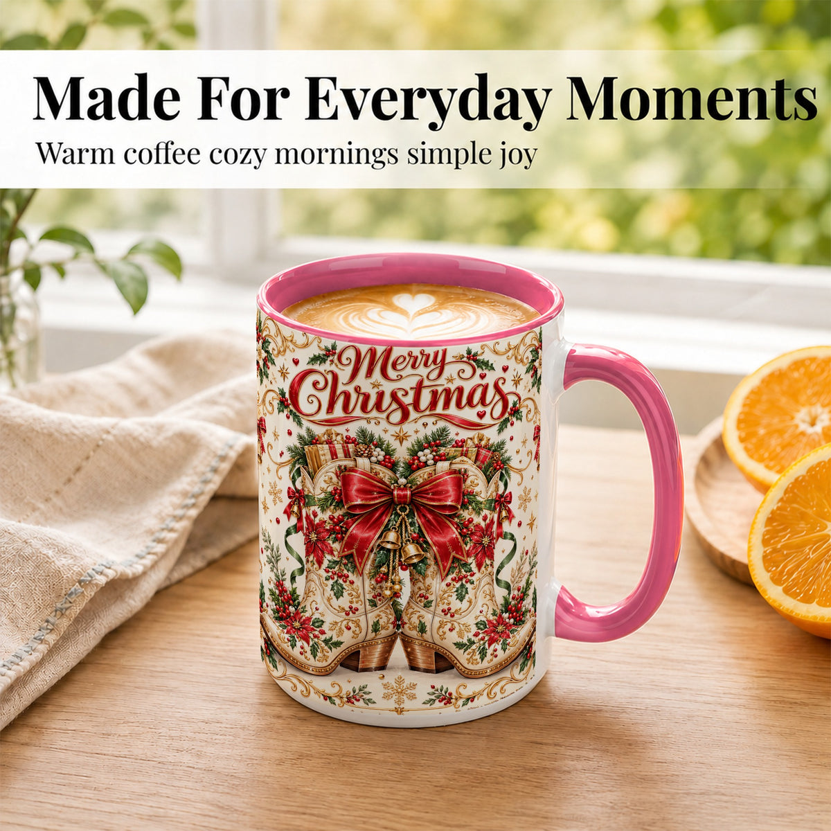 #pl[15oz|Pink] Western Holiday Coffee Mug, Cowboy Boots Mug, Ceramic Cup