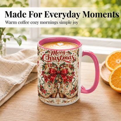 #pl[15oz|Pink] Western Holiday Coffee Mug, Cowboy Boots Mug, Ceramic Cup