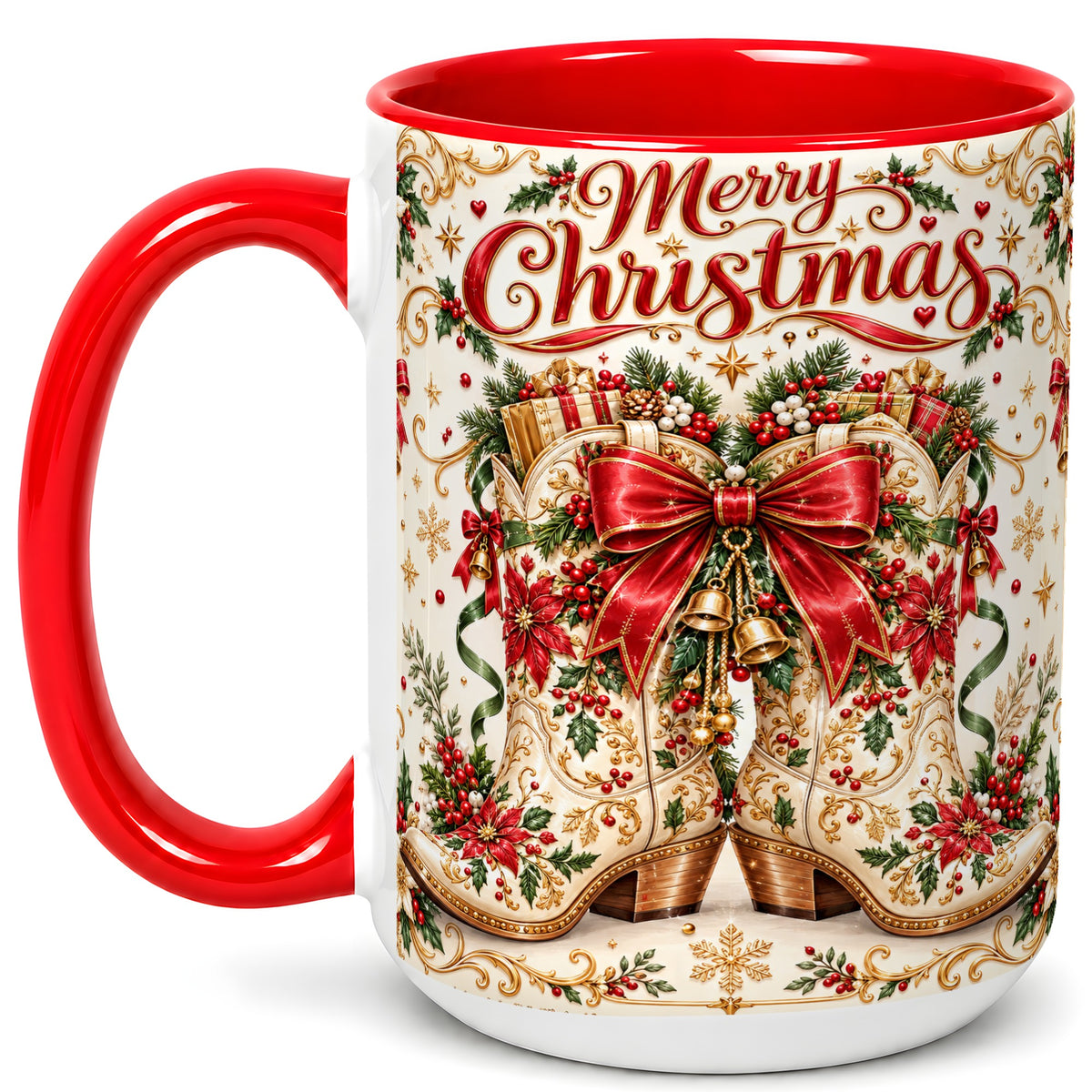 #pl[15oz|Red] Western Holiday Coffee Mug, Cowboy Boots Mug, Ceramic Cup