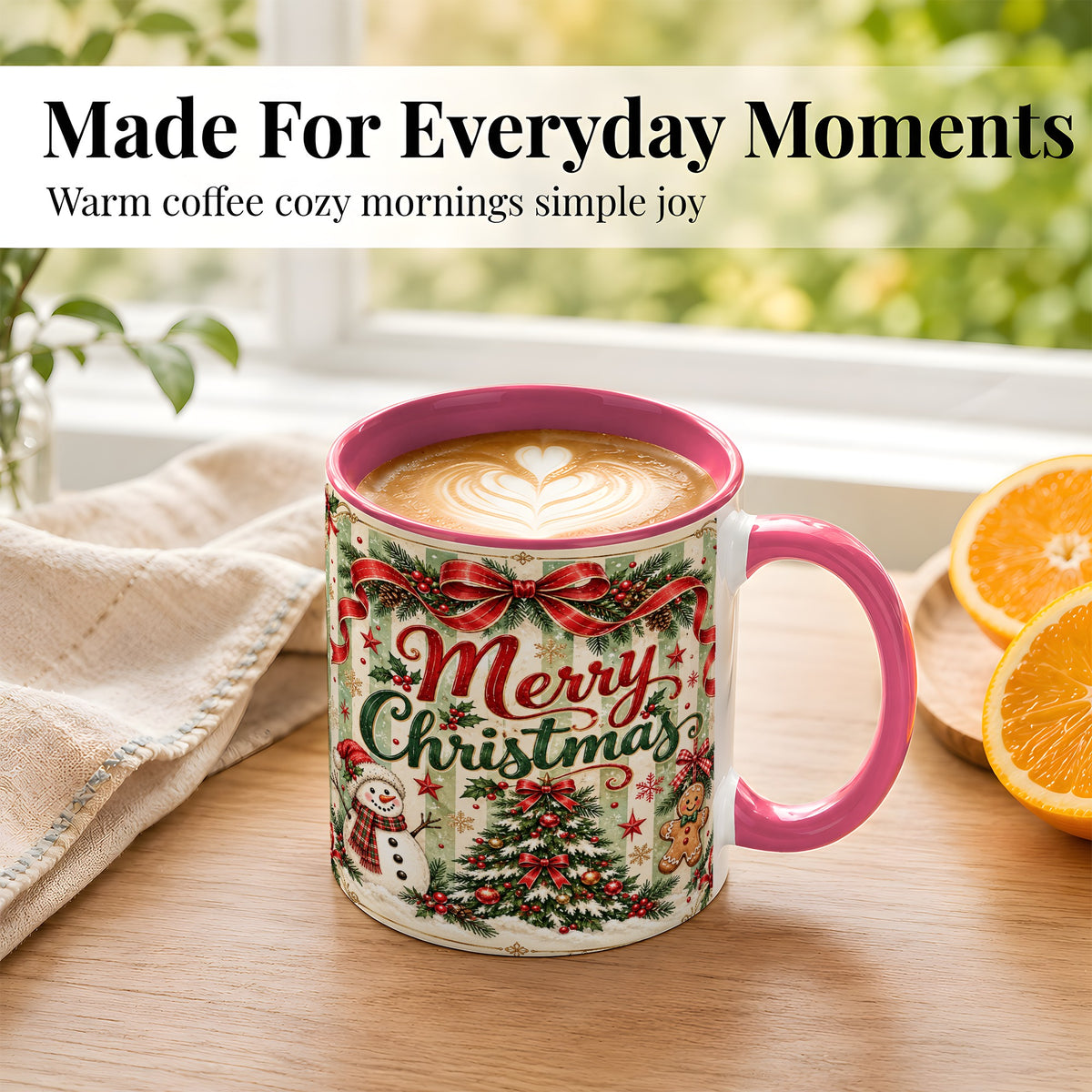 #pl[11oz|Pink] Classic Holiday Coffee Mug, Snowman Christmas Mug, Ceramic Cup
