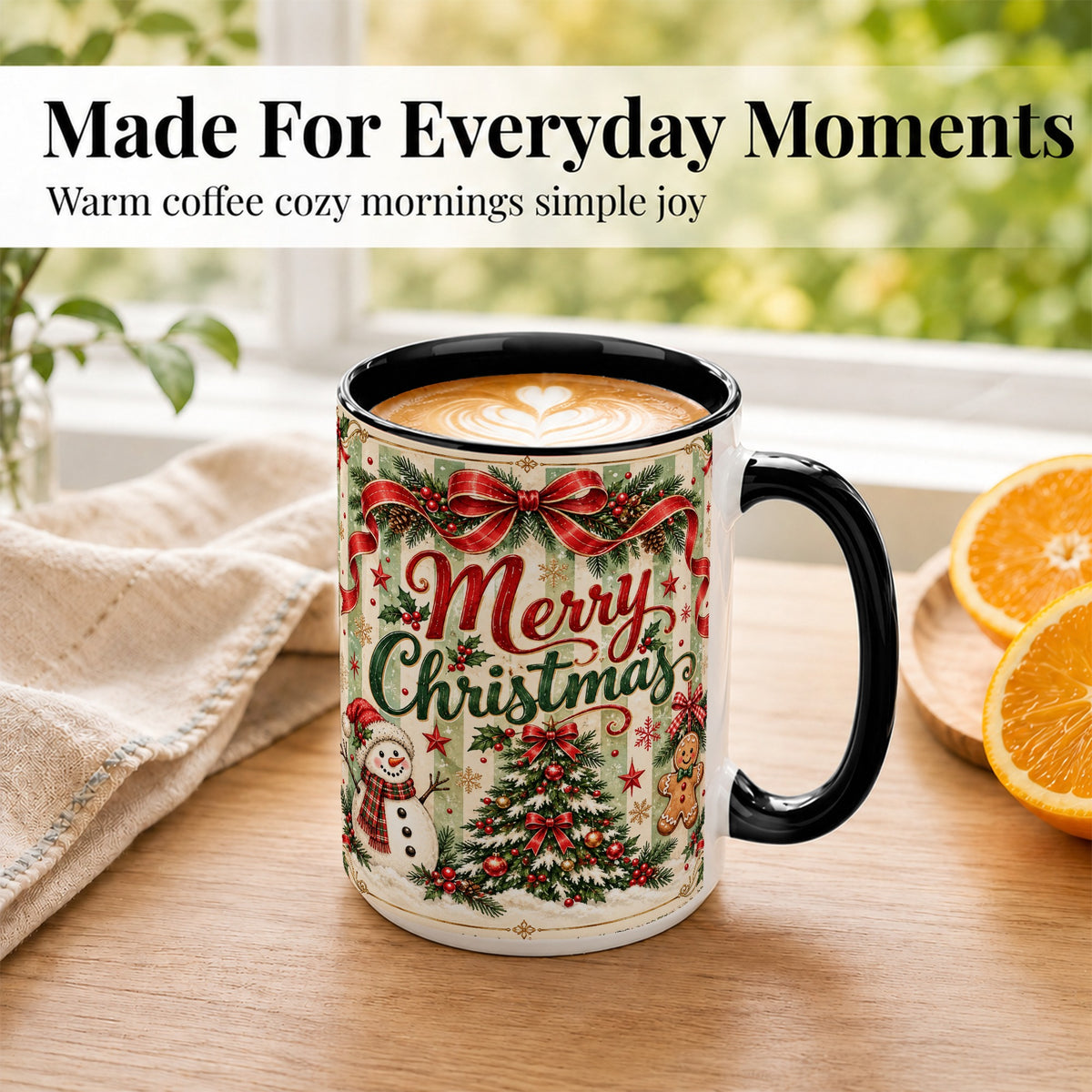 #pl[15oz|Black] Classic Holiday Coffee Mug, Snowman Christmas Mug, Ceramic Cup