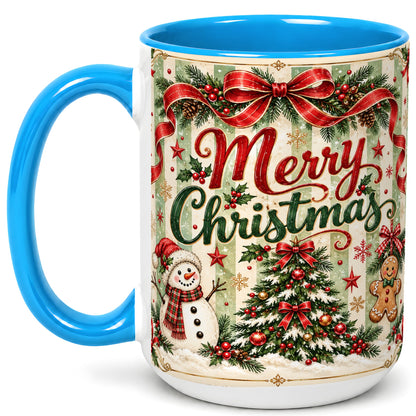 #pl[15oz|Blue] Classic Holiday Coffee Mug, Snowman Christmas Mug, Ceramic Cup