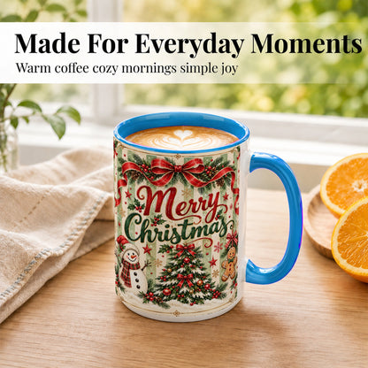 #pl[15oz|Blue] Classic Holiday Coffee Mug, Snowman Christmas Mug, Ceramic Cup