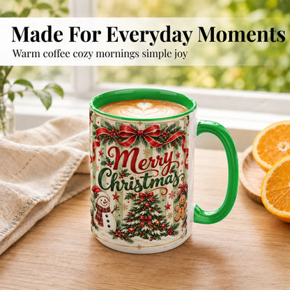 #pl[15oz|Green] Classic Holiday Coffee Mug, Snowman Christmas Mug, Ceramic Cup