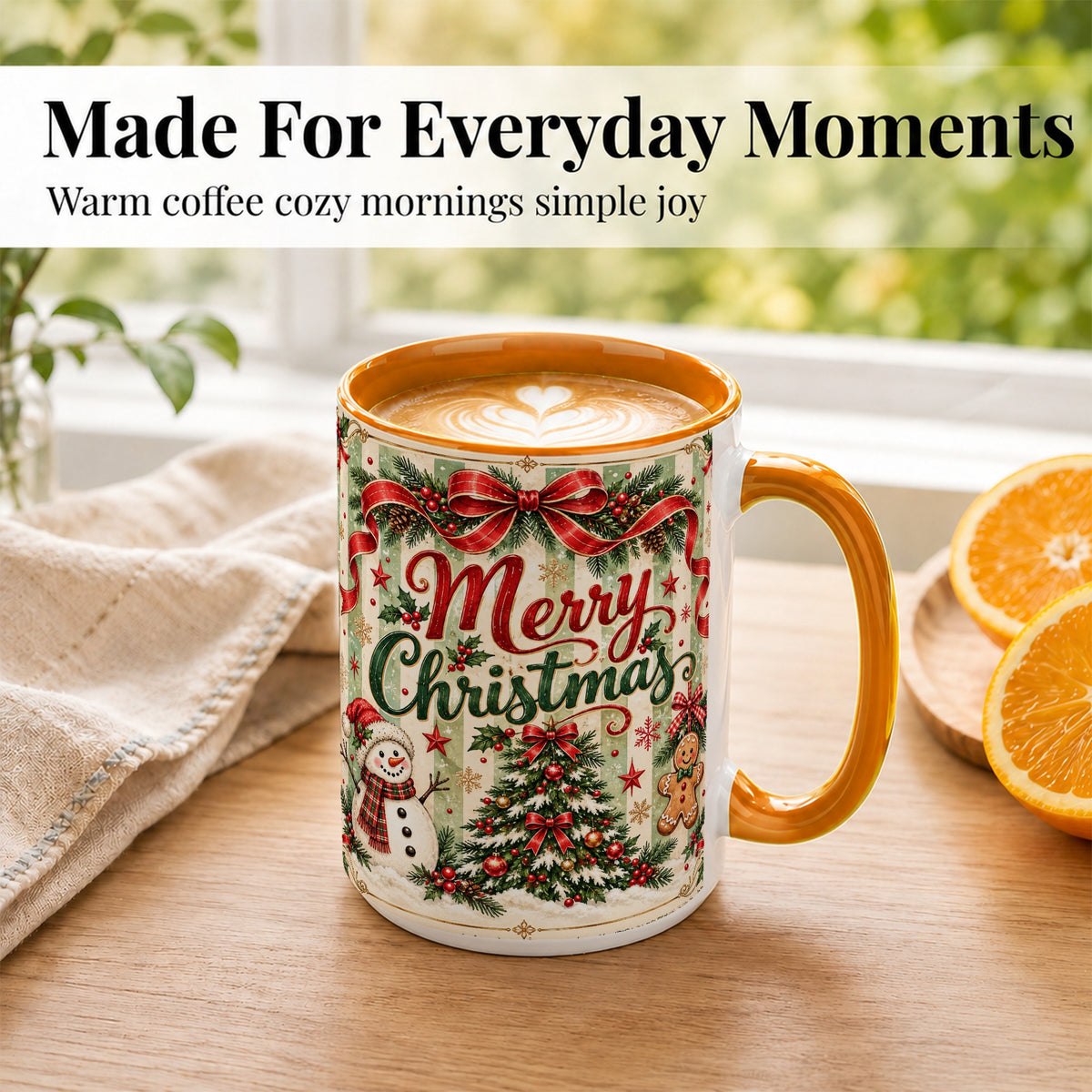 #pl[15oz|Orange] Classic Holiday Coffee Mug, Snowman Christmas Mug, Ceramic Cup