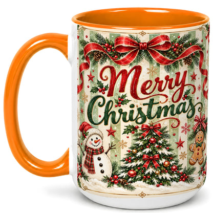 #pl[15oz|Orange] Classic Holiday Coffee Mug, Snowman Christmas Mug, Ceramic Cup