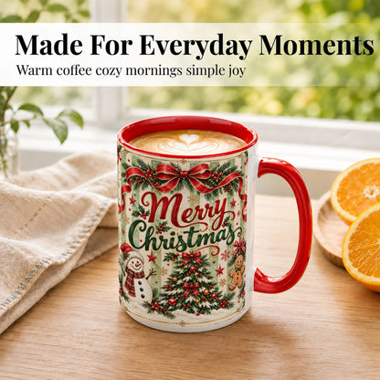 #pl[15oz|Red] Classic Holiday Coffee Mug, Snowman Christmas Mug, Ceramic Cup