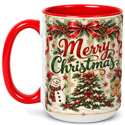 #pl[15oz|Red] Classic Holiday Coffee Mug, Snowman Christmas Mug, Ceramic Cup