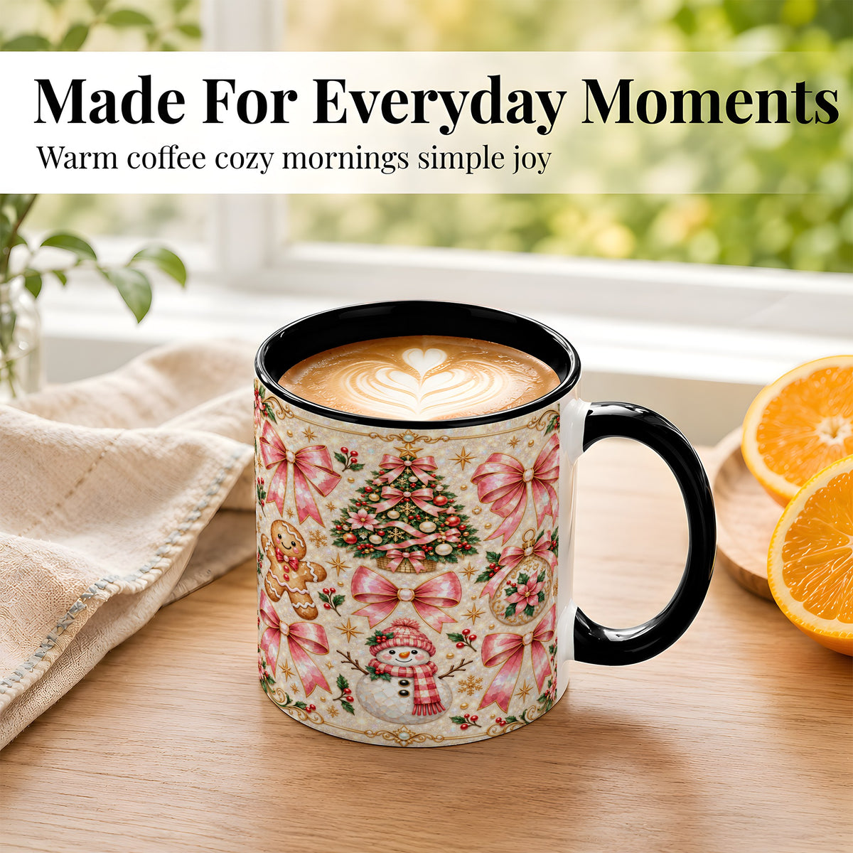 #pl[11oz|Black] Pink Mosaic Christmas Coffee Mug, Snowman Holiday Mug, Ceramic Cup