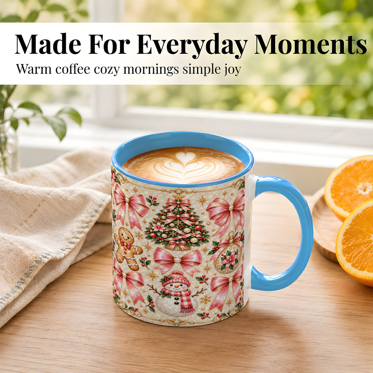 #pl[11oz|Blue] Pink Mosaic Christmas Coffee Mug, Snowman Holiday Mug, Ceramic Cup