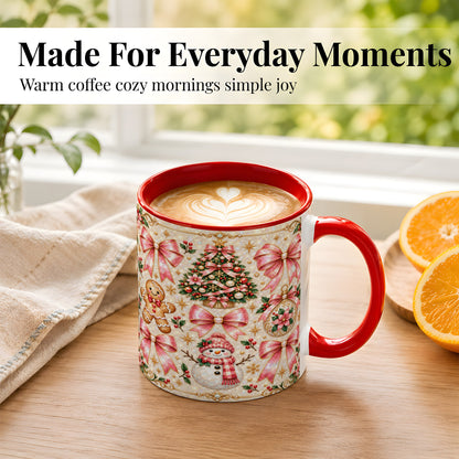 #pl[11oz|Red] Pink Mosaic Christmas Coffee Mug, Snowman Holiday Mug, Ceramic Cup