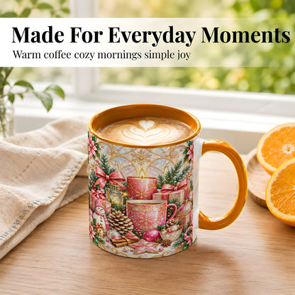#pl[11oz|Orange] Pink Christmas Coffee Mug, Snowman Holiday Mug, Ceramic Cup