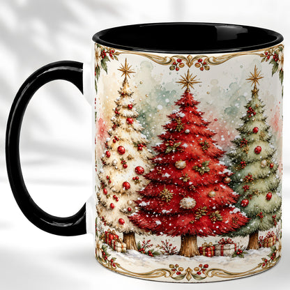 #pl[11oz|Black] Christmas Tree Coffee Mug, Holiday Forest Mug, Ceramic Cup