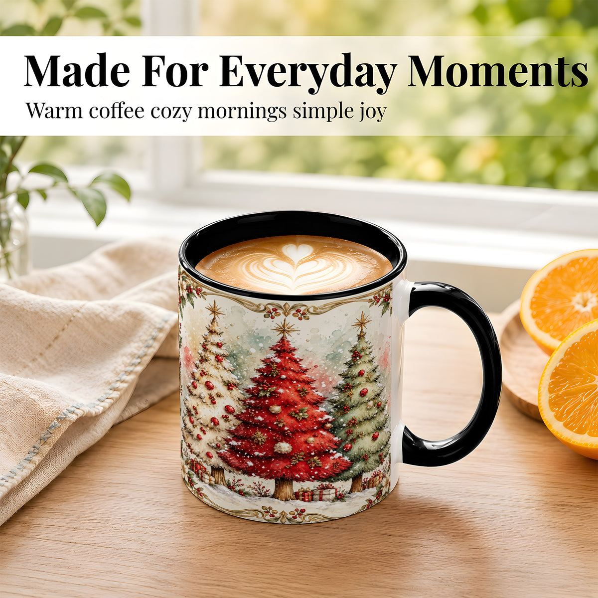 #pl[11oz|Black] Christmas Tree Coffee Mug, Holiday Forest Mug, Ceramic Cup