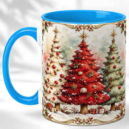 #pl[11oz|Blue] Christmas Tree Coffee Mug, Holiday Forest Mug, Ceramic Cup
