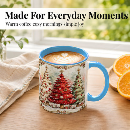 #pl[11oz|Blue] Christmas Tree Coffee Mug, Holiday Forest Mug, Ceramic Cup