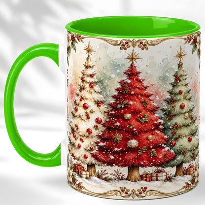 #pl[11oz|Green] Christmas Tree Coffee Mug, Holiday Forest Mug, Ceramic Cup