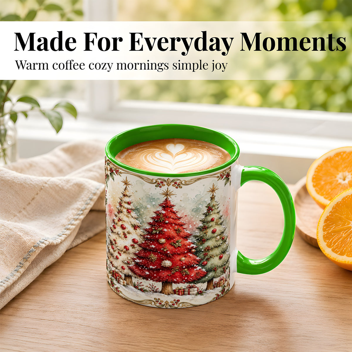 #pl[11oz|Green] Christmas Tree Coffee Mug, Holiday Forest Mug, Ceramic Cup