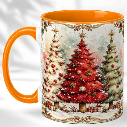 #pl[11oz|Orange] Christmas Tree Coffee Mug, Holiday Forest Mug, Ceramic Cup