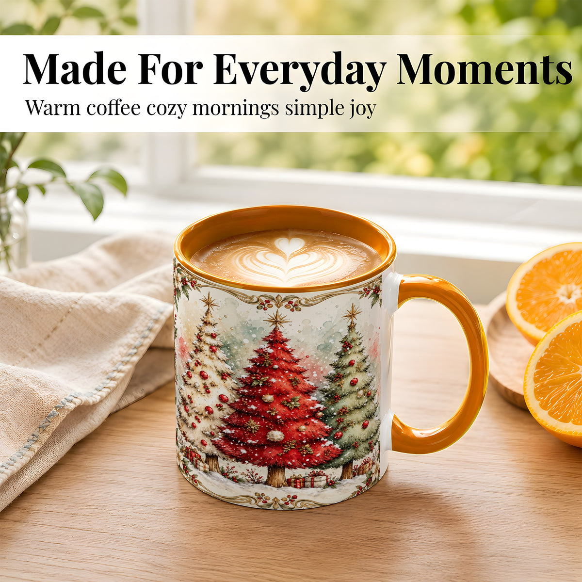 #pl[11oz|Orange] Christmas Tree Coffee Mug, Holiday Forest Mug, Ceramic Cup