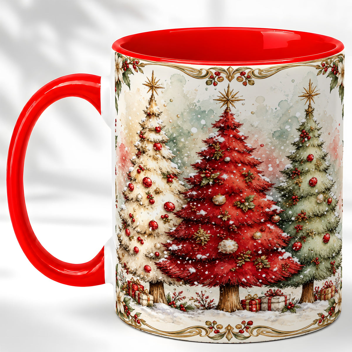 Christmas Tree Coffee Mug, Holiday Forest Mug, Ceramic Cup