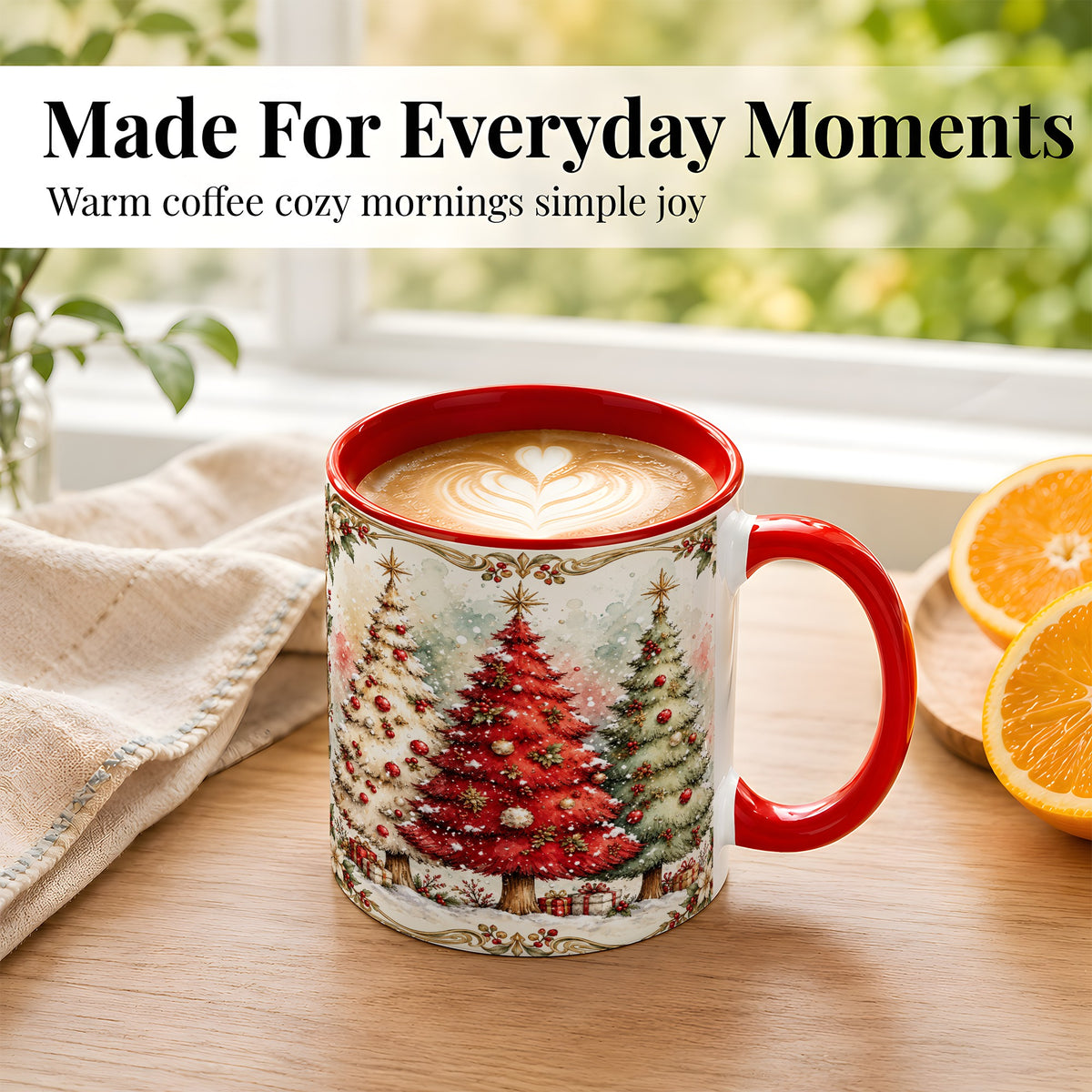 #pl[11oz|Red] Christmas Tree Coffee Mug, Holiday Forest Mug, Ceramic Cup