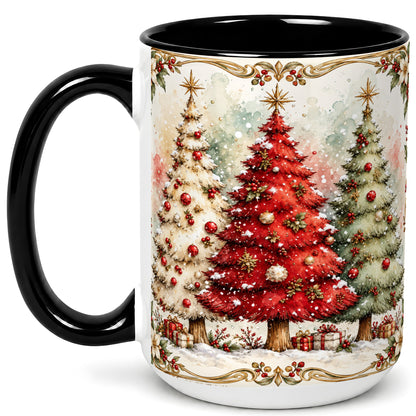 #pl[15oz|Black] Christmas Tree Coffee Mug, Holiday Forest Mug, Ceramic Cup