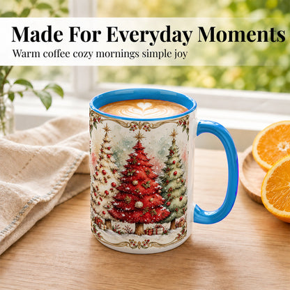 #pl[15oz|Blue] Christmas Tree Coffee Mug, Holiday Forest Mug, Ceramic Cup
