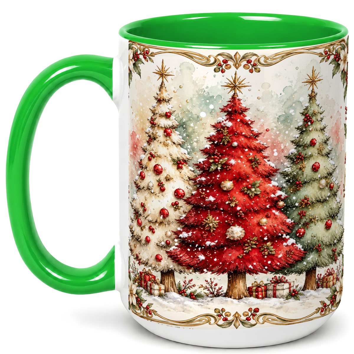 #pl[15oz|Green] Christmas Tree Coffee Mug, Holiday Forest Mug, Ceramic Cup